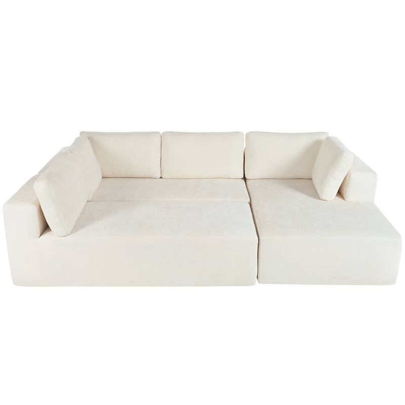 106.5'' U-Shaped 4 Seater Modular Sofa with 2 Chaise, Pillow, Anti-Wrinkle Chenille Fabric, High-Density Foam Comfort