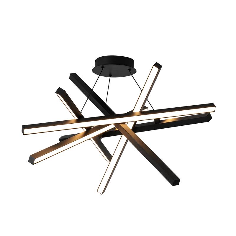 55-Watt 6-Light Modern Industrial Black Sputnik Rectangle Metal Integrated LED Chandelier for Living Room, Bedroom