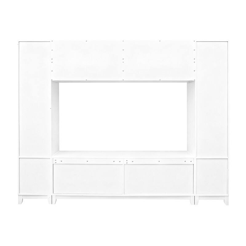 Modern 102" W Wall Unit Entertainment Center for TVs up to 75", Large Media TV Console with Glass Doors and Drawers