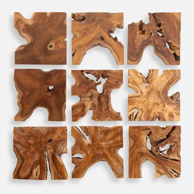 Teak Wood Cross Section Wall Art - 16" - Set of 9