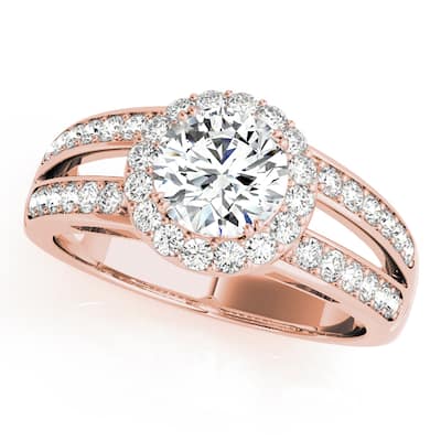 Auriya 14k Rose Gold Lab Grown Round Diamond Halo Engagement Ring 0.50 to 5.00 ct. tw. (F-G VS)