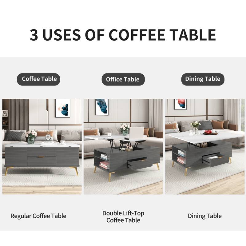 Lift Top Coffee Table with Drawers and Multi Functional Table