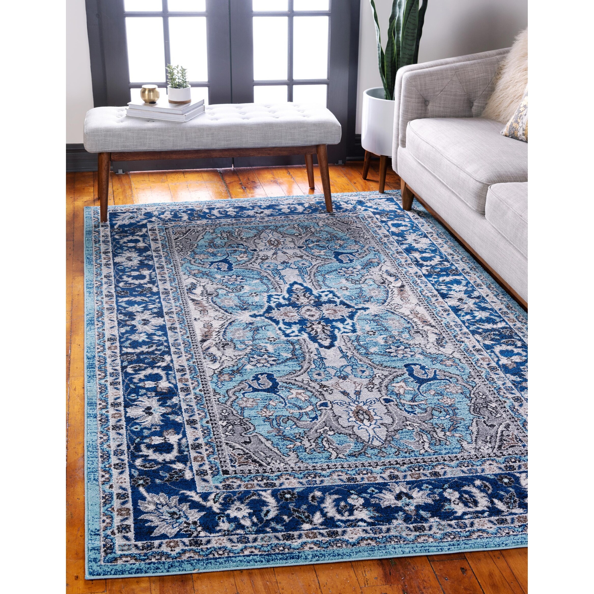 Unique Loom 3136234 Traditional Over-Dyed Vintage Area Rug Turquoise/Ivory 8 x 10 ft 