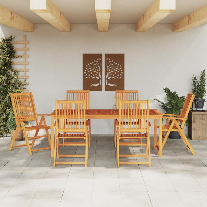 vidaXL 7 Piece Garden Dining Set Solid Acacia Wood Foldable - 31.5 x 31.5 x 29.1