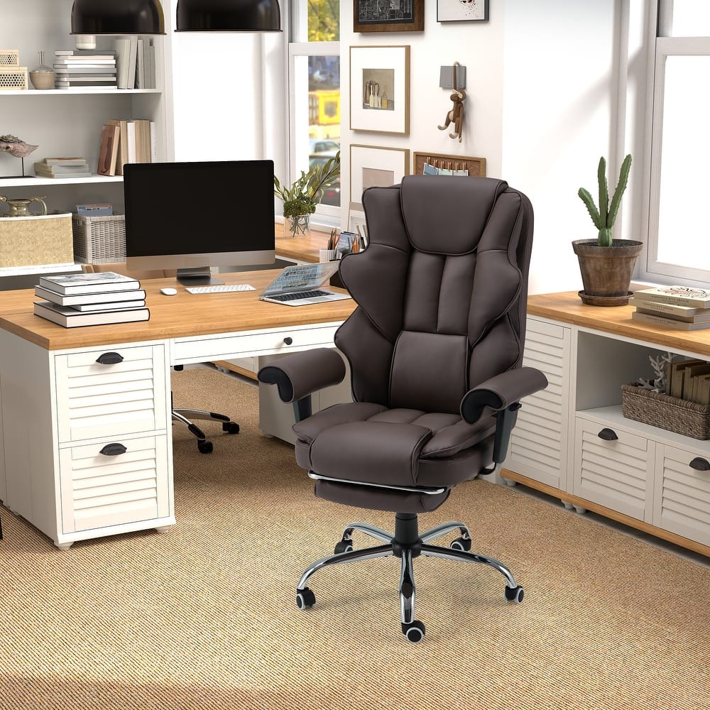 Ergonomic 6-Point Massage Office Chair with Heating, Reclining Function, Retractable Footrest, and Adjustable Armrests
