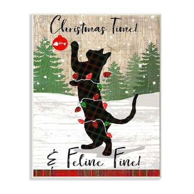 Stupell Industries Country Holiday Christmas Time Phrase Family Cat Scene Wood Wall Art - Multi-Color