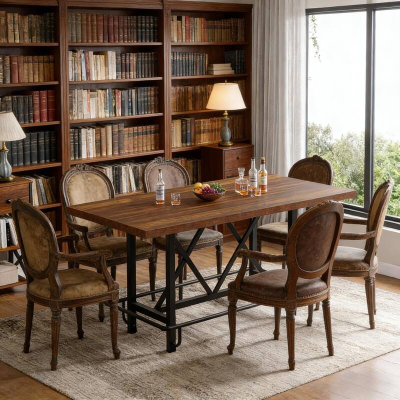 Counter Height Table, Bar Table Dining Table with Metal Footrest, Kitchen Table Breakfast Nook