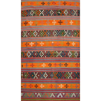 Hand Woven Oriental 100% Wool Carpet Southwestern Tribal Oranges & Rust Kilim Area Rug - 9' 6'' X 5' 10''