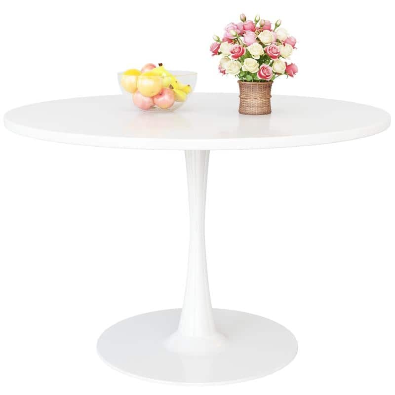 Grondin Mid-Century Modern Round Kitchen or Dining Table with Premium MDF Top and Steel Pedestal Base for Dining Room