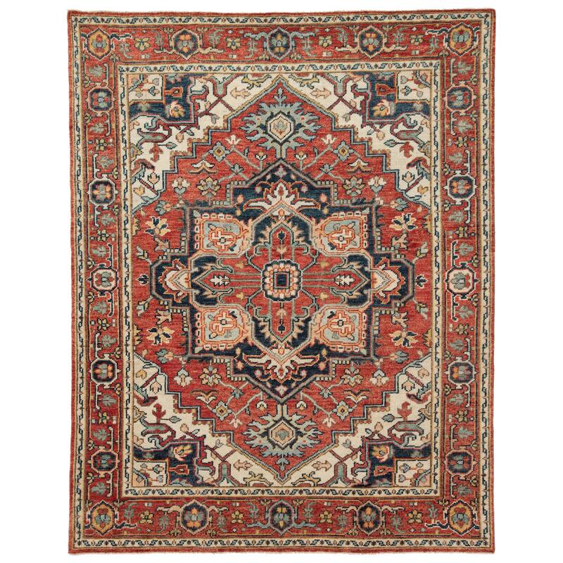 Revere Hand-Knotted Medallion Red/ Multicolor Area Rug - 7'9" x 9'9" - Red/Multi - Runner/Rectangle