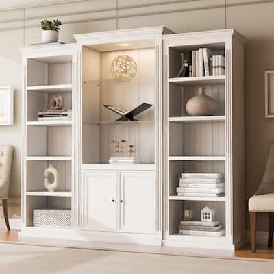 78.75" Tall 3-Piece LED Bookcase - Adjustable 5-Color Lighting Display Cabinet with Tempered Glass Shelves - Retro Style