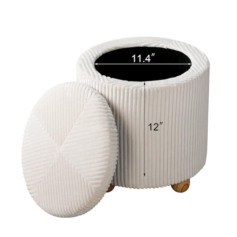 Adeco Round Velvet Storage Ottoman