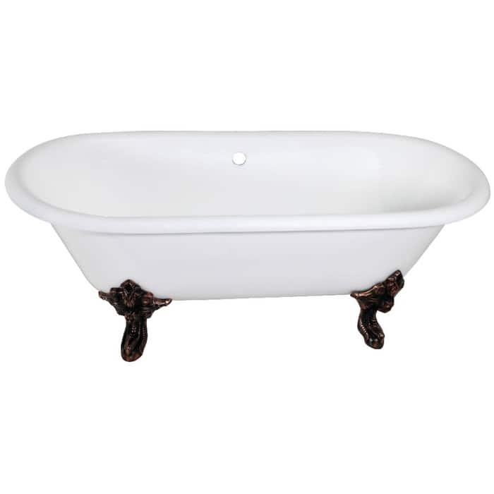 Kingston Brass Aqua Eden 72" Clawfoot Cast Iron Soaking Tub with - White / Oil Rubbed Bronze