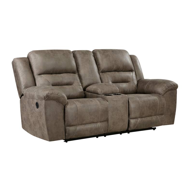 Alonzo Polished Microfiber Manual Double Reclining Loveseat - Brown