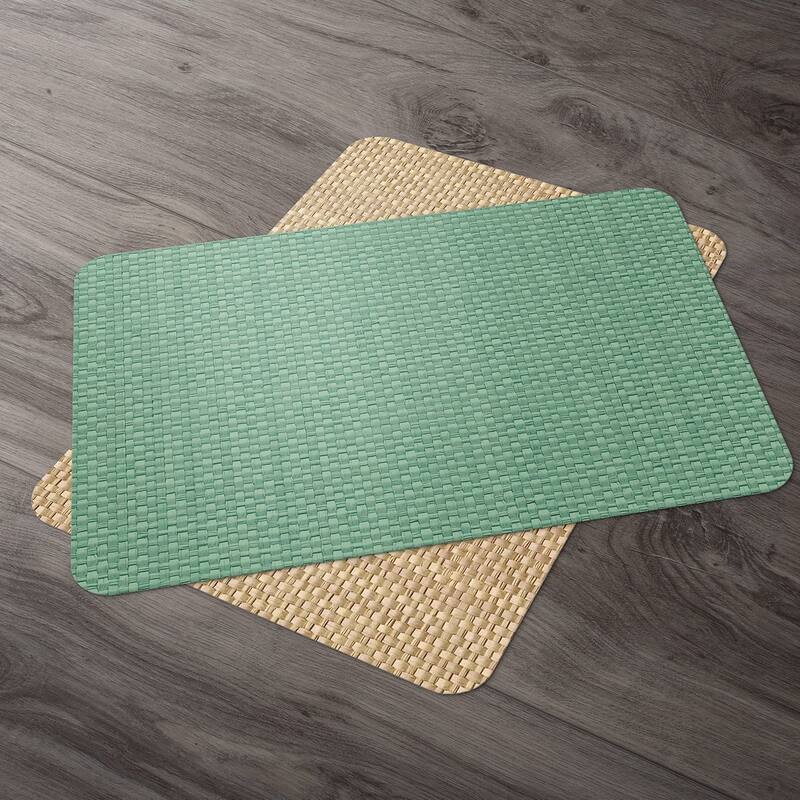 CounterArt Mint Green and Natural Basket Weave Design Reversible Easy Care Plastic Placemat Set of 4 Made in The USA