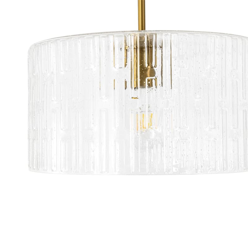 1-Light Clear Embossed Seeded Glass Drum Semi Flush Mount / Pendant