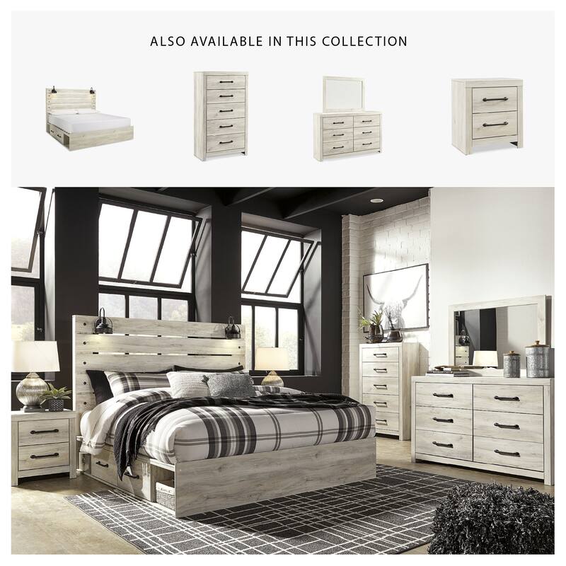 Cambeck Whitewash Panel Bed With 2 Under Bed Storage Drawers