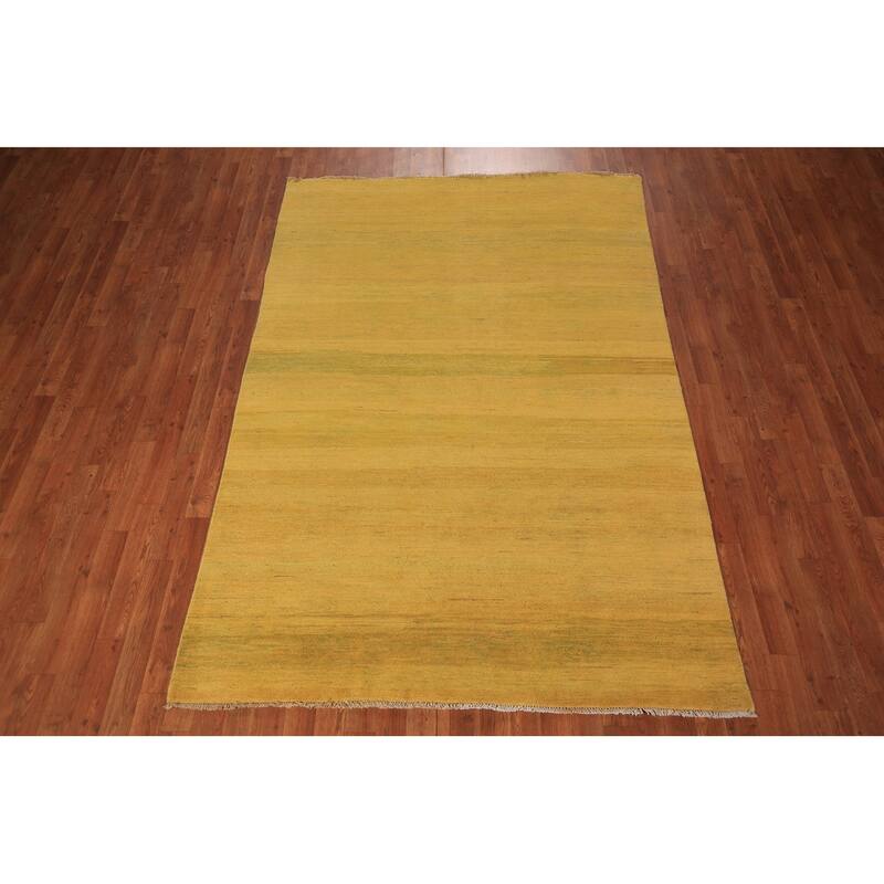 Yellow & Green Modern Gabbeh Oriental Area Rug Handmade Wool Carpet - 5'5" x 7'10"
