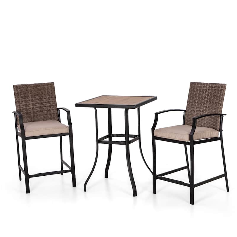 MAISON ARTS 3-piece Outdoor Swivel Bar Stool and Table Bistro Set