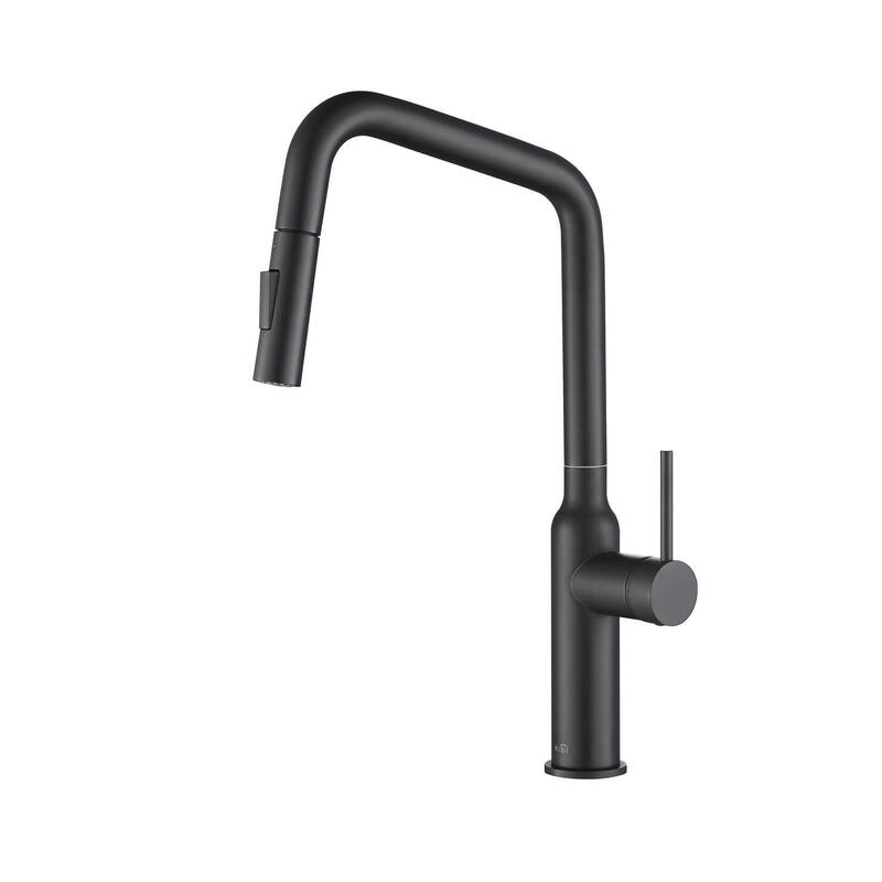 Brass High Arc Single Lever Kitchen Faucet with Pull Down Sprayer - Matte Black