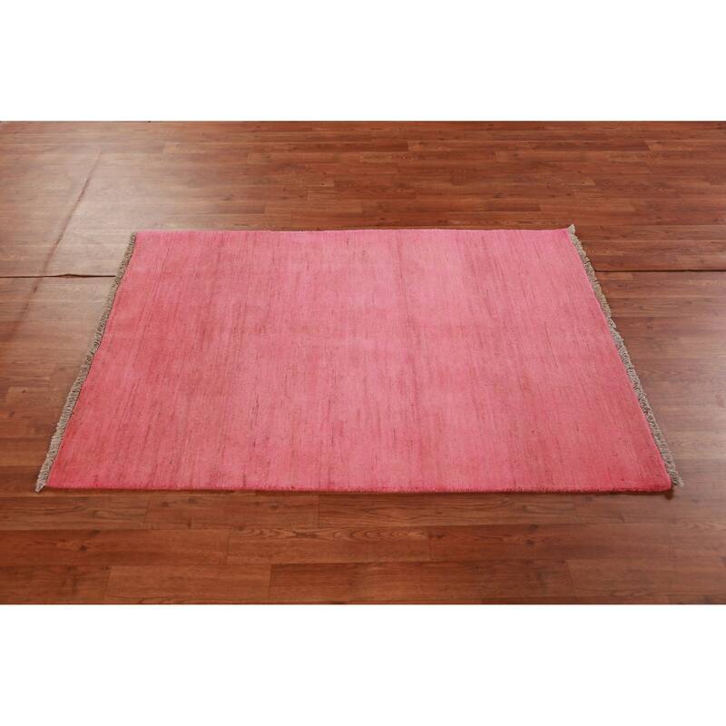 Modern Pink Gabbeh Oriental Rug Hand-Knotted Wool Carpet - 3'4" x 4'10"