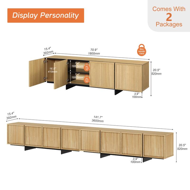 WAMPAT TV Stand with T-Shaped Legs, Modern Entertainment Center with 4 Storage Cabinets, Media Console TV Table for Living Room