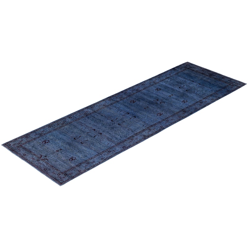 Overdyed One-of-a-Kind Hand-Knotted Runner Rug - Blue - 4' 1" x 12' 7"