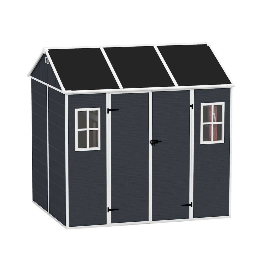 8*7ft Outdoor Storage Shed, Outdoor Shed with Two-Window and Double-Door, Plastic Shed with Floor