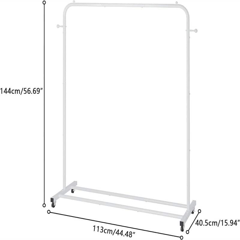 Clothes Rack With Wheels Freestanding Simple Single Pole - 15.75"D x 45.28"W x 57.48"H