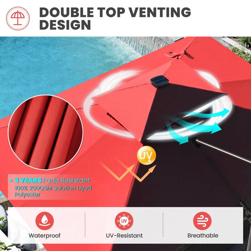 10 FT x 13 FT Outdoor Luxury Solar LED Patio Cantilever Umbrella With Base