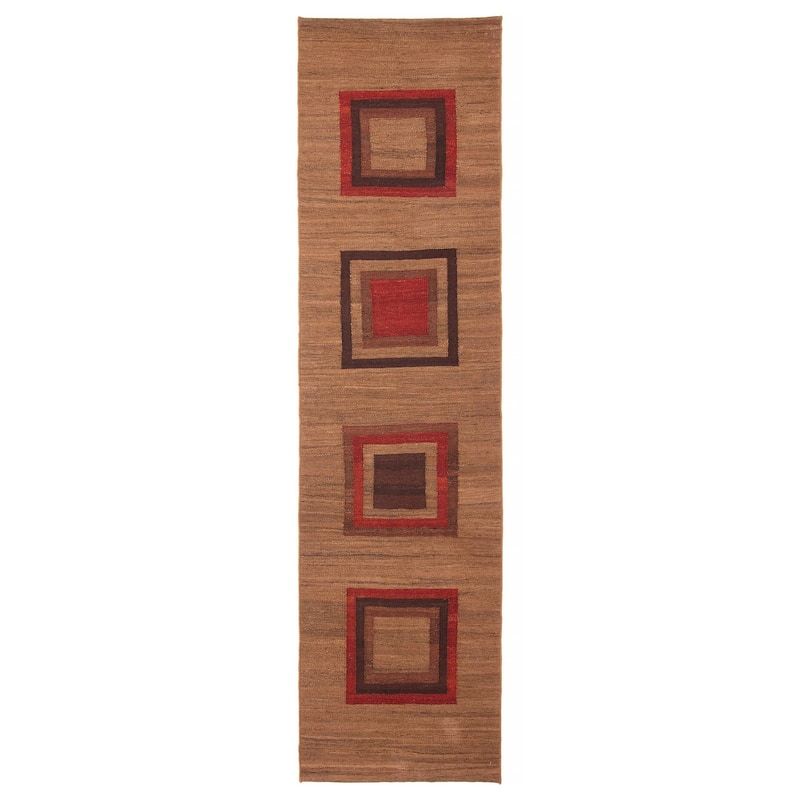 ECARPETGALLERY Flat-Weave Ankara FW Brown Wool Kilim - 2'6 x 10'0 - Brown - 2'6 x 10'0