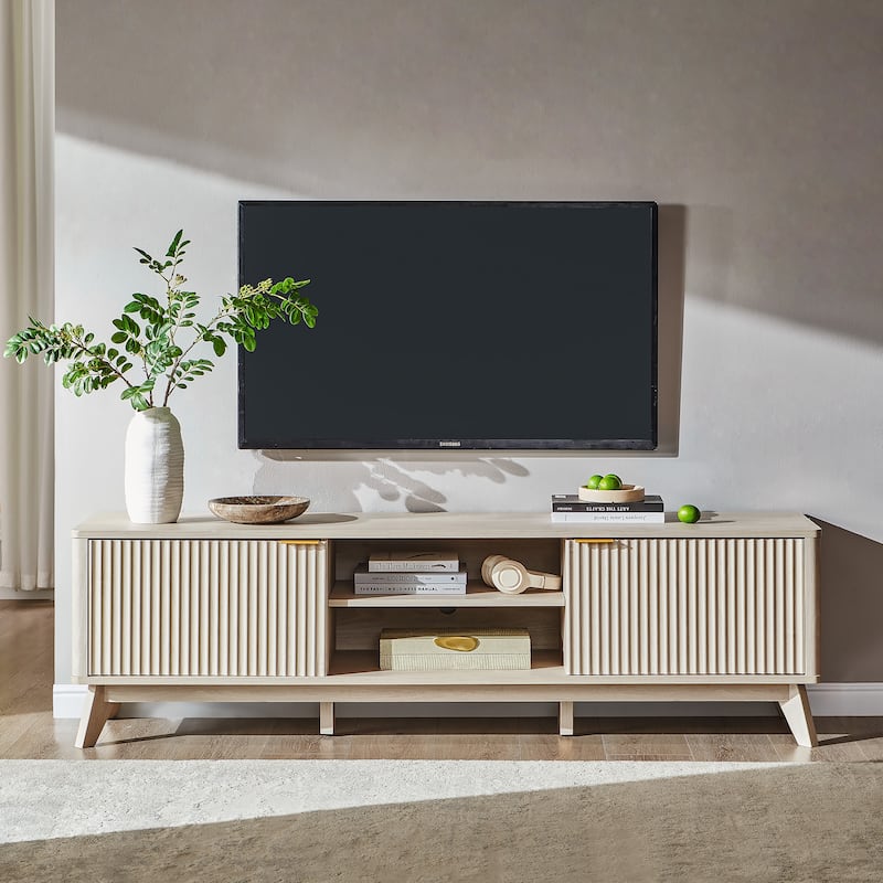 70" Modern Fluted TV Stand for Living Room, Wood Entertainment Center