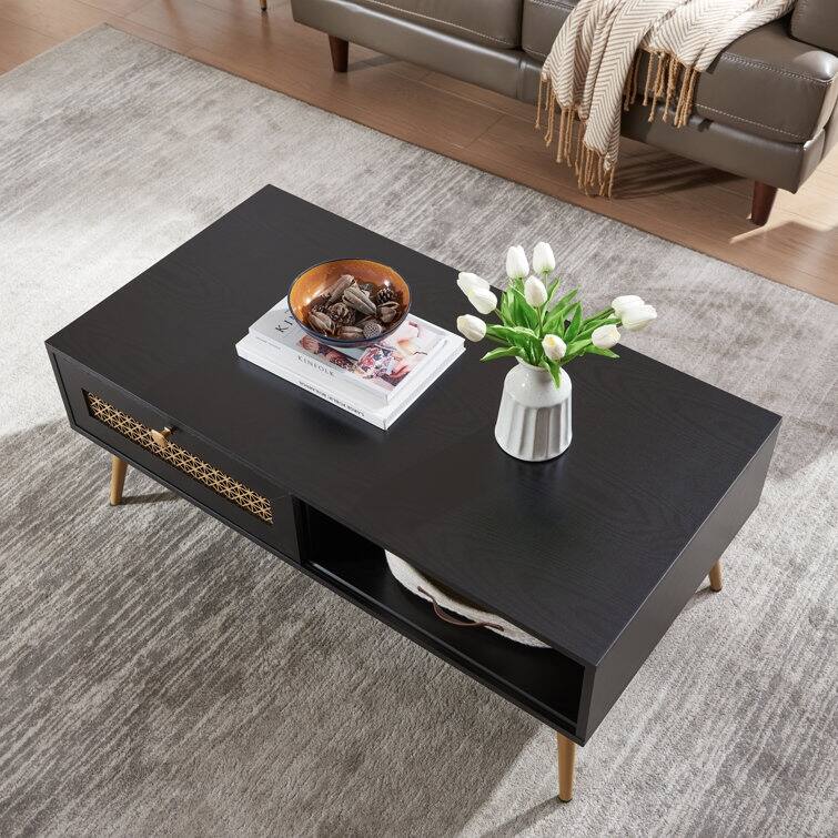 42" W Wood Rectangular Coffee Table with Storage Shelf and Drawer