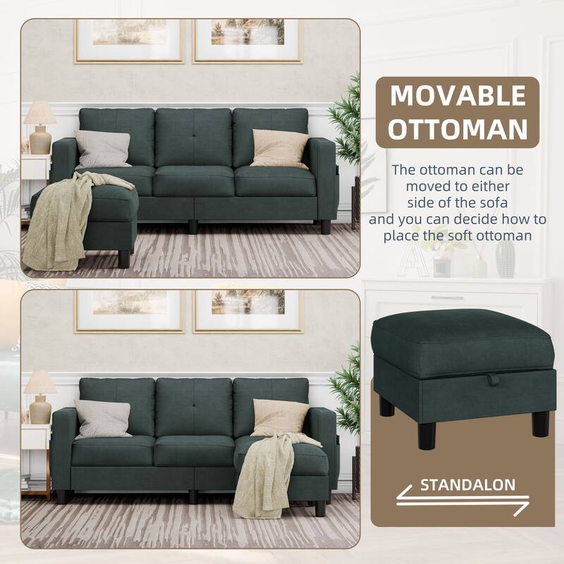 Futzca Linen Upholstered L-shaped Sectional Sofa w/ Reversible Chaise