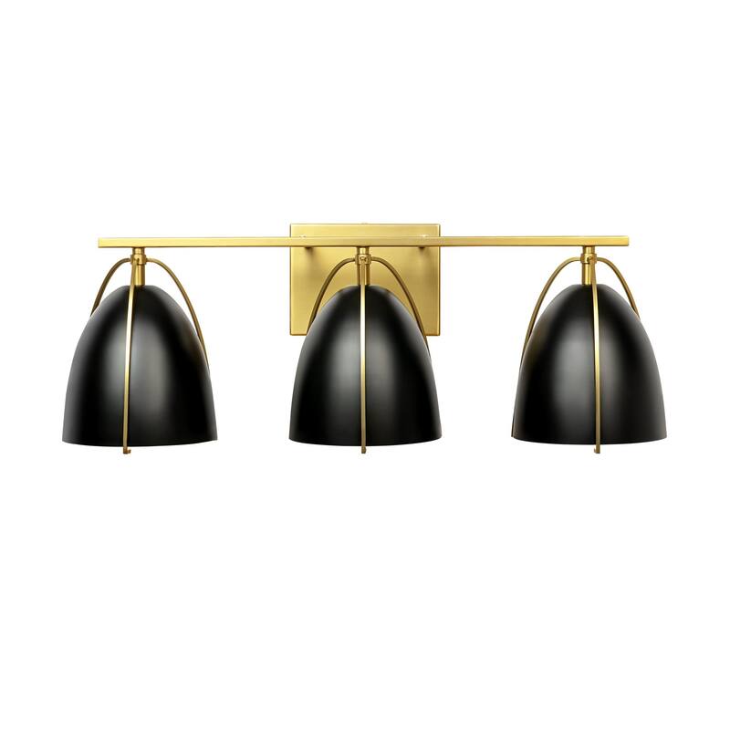 3-Light Mid-Century Modern Black and Brushed Gold Bowl Dome Vanity Light - 23.23 in. W x 8.66 in. H x 8.66 in. D