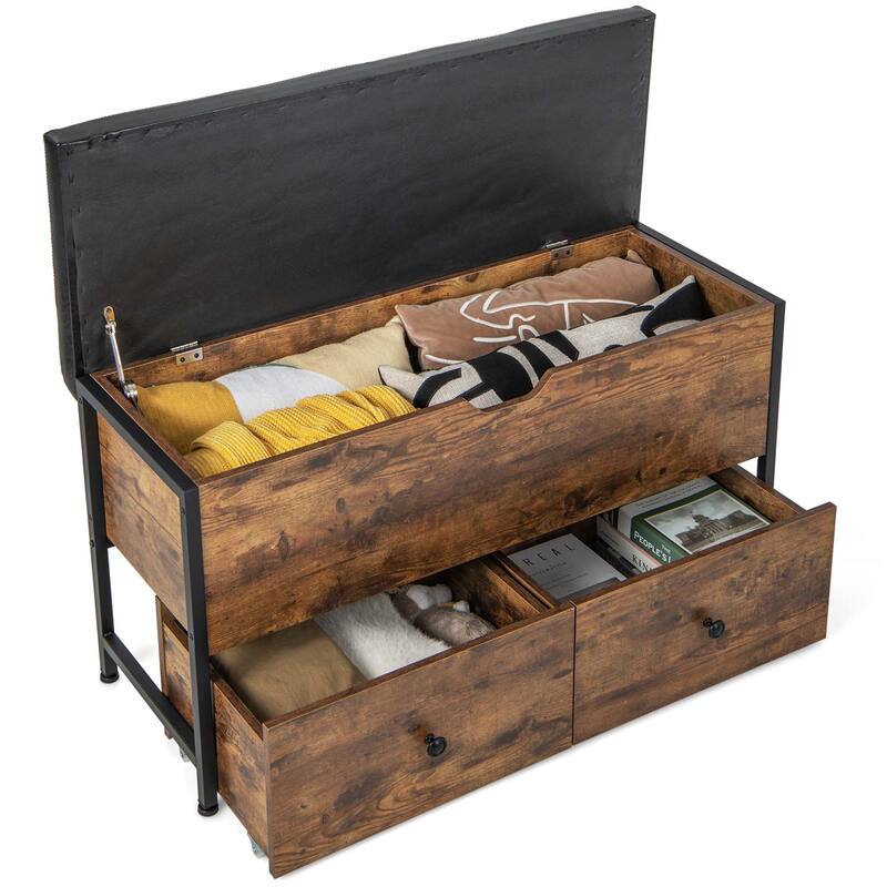 Costway Storage Ottoman Bench Flip Top Wooden Storage Chest with - See Details