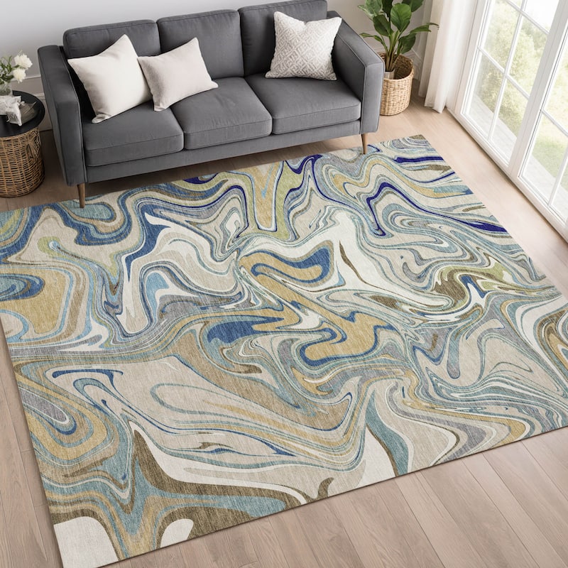 Machine Washable Indoor/ Outdoor Contemproary Fusion Chantille Rug