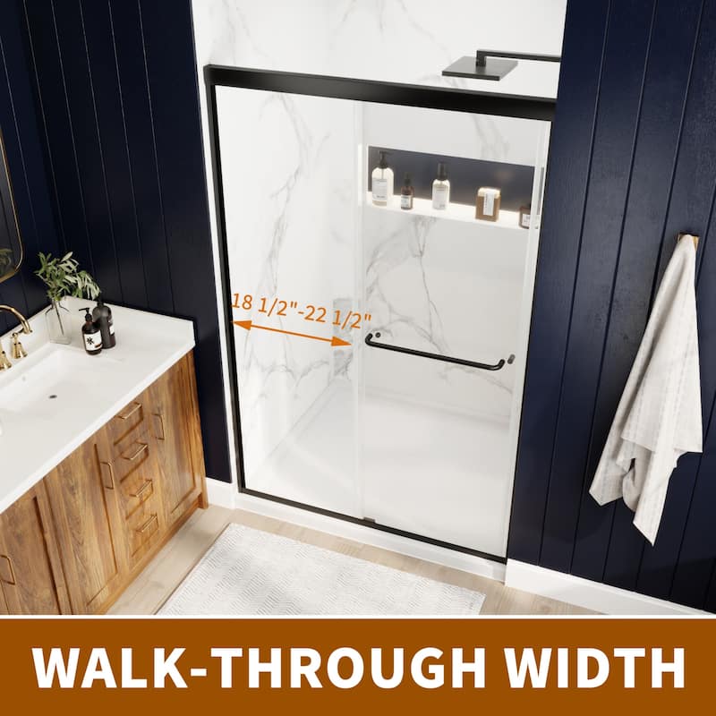 Modland 44''- 48'' W x 72'' H Glass Semi-Frameless Double Sliding Shower Tub Door in Matte Black / Brushed Nickel