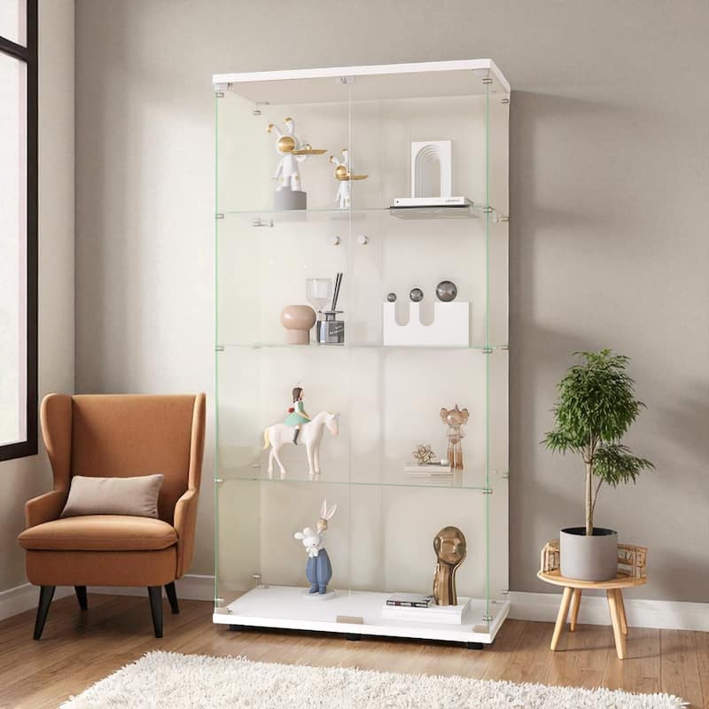 4 Shelves Glass Display Cabinet Door Curio Bookshelf for Home,Office
