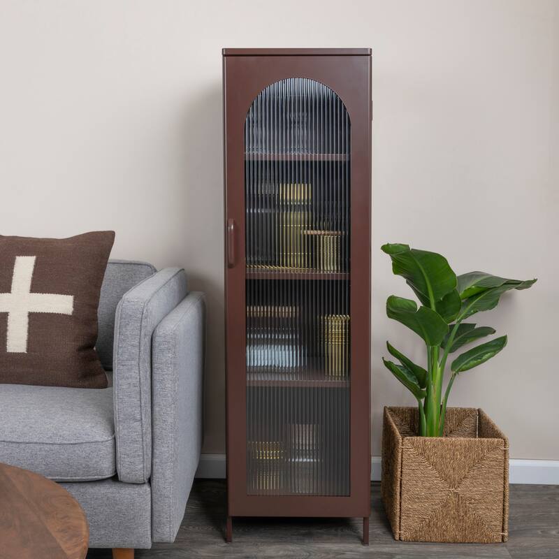 Solstice Metal Cabinet with 3 Adjustable Storage Shelves and Arched Glass Door