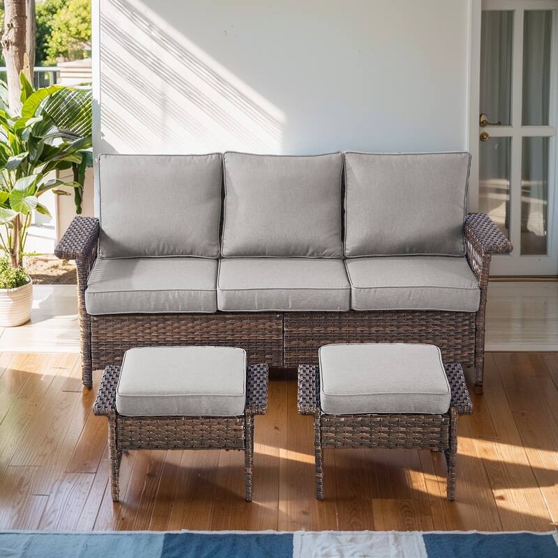 Pocassy Outdoor Swivel Chairs with Sofa Chair Ottoman and Table Set