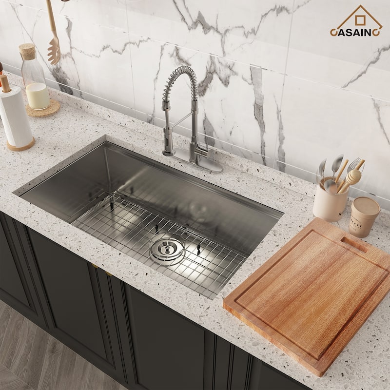 Undermount Single Bowl 18 Gauge Brushed Stainless Steel Workstation Kitchen Sink with Sliding-Accessories