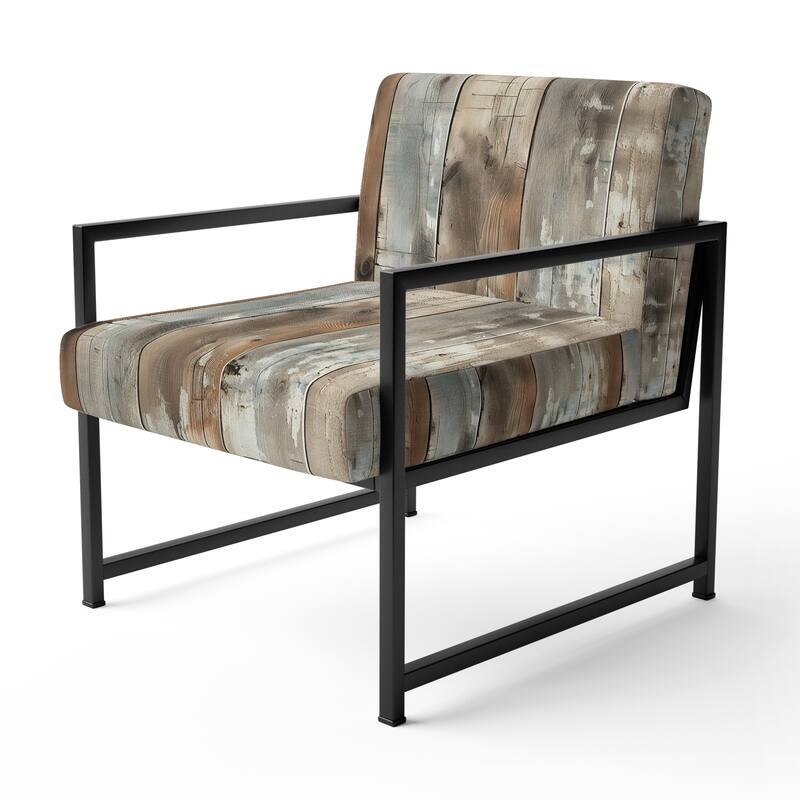 Designart "Rustic Farmhouse Wooden Planks I" Upholstered Abstract Accent Chair - Vintage Side Chair in Multiple Color