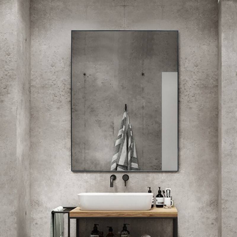 Vanta Thin Profile Metal Framed Wall Mounted Vanity Bathroom Mirror with Dual Mounting Brackets - 29.5" x 39.5" - Black