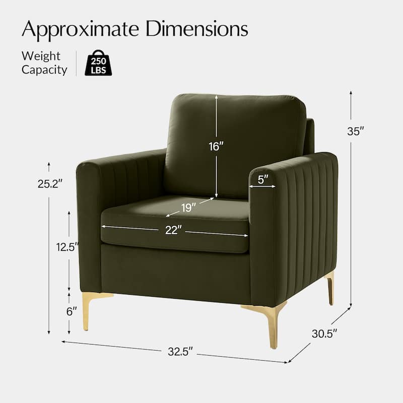 Ganymedes Modern Velvet Accent Arm Chair with Golden Legs and Removable Cushion by HULALA HOME