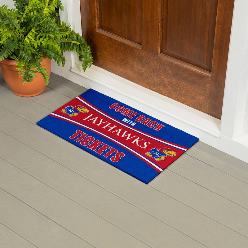 University of Kansas 28 in. x 16 in. PVC "Come Back With Tickets" Trapper Door Mat