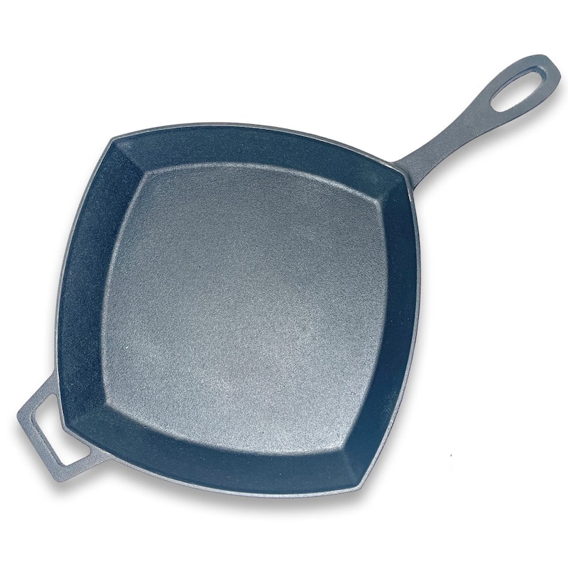 Bayou Classic 12 Inch Square Cast Iron Cooking Skillet Pan with Helper Handle - 7.82