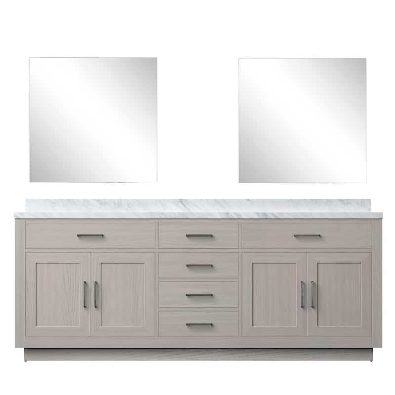 Abbey Bath Vanity with Carrara Marble Top, Sink and Mirror - 84 inch - White Oak