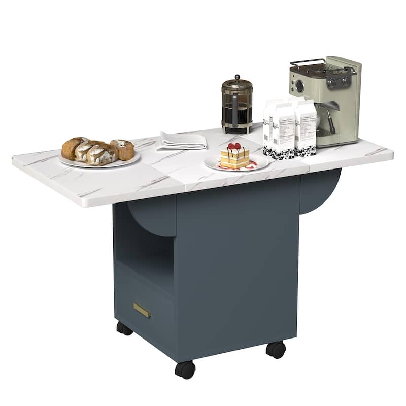 Roomfitters Folding Dining Table with Wheels, Space Saving Drop Leaf Kitchen Console with Storage, White