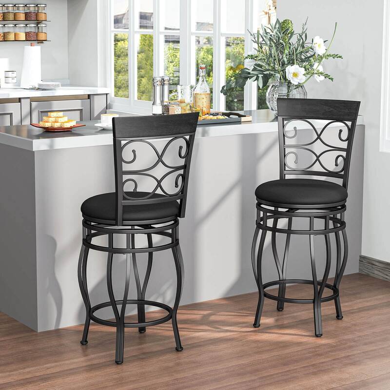 Costway Set of 2/4 Vintage Swivel Bar Stools 26" Bistro Upholstered